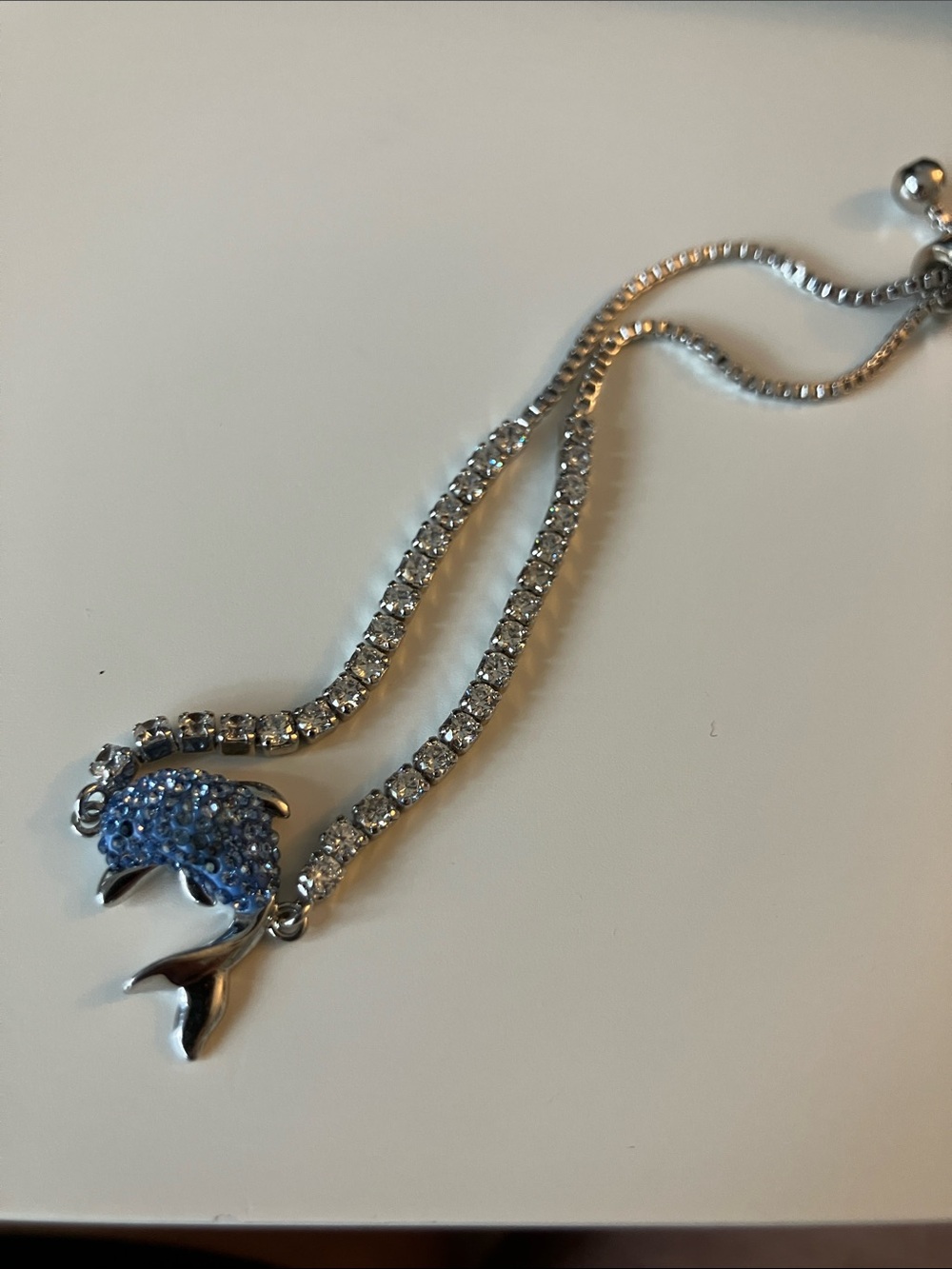 Crystal Dolphin Pendant Bracelet in Blue and Silver